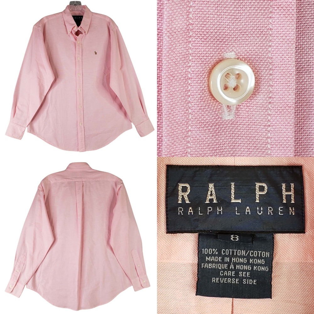 Ralph Lauren Button Down Shirt Women 8 Pink Cotton Oxford Long Sleeve Pony Logo